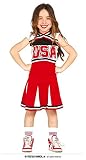 Fiestas Guirca Superstar Cheerleader Kostüm Kinder - Alter 7-9 J. - Cheerleader Outfit Rot Weiß Schwarz - USA Schulmädchen Uniform Karneval, Fasching, Fastnacht Faschingskostüme Teenager Mädchen