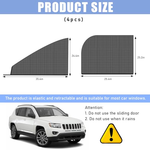 Wevdn 4 PCS Car Window Shade, Breathable Mesh Auto Front Rear Side Window Sun Shades, UV Protection car Window Screens for Baby and Kids, Auto Camping Curtains Privacy Protection Shades (SUV) - Thumbnail 2