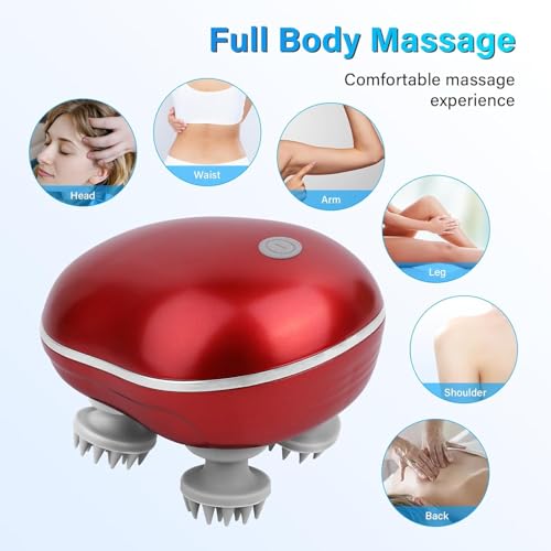 Image of Electric Scalp Massager, Scalp Massager - 96 Silicone Kneading Points with Detachable Heads | Multi-Use Scalp, Body & Head Massager for Hair Growth | Ergonomic Green Design fo (Red)