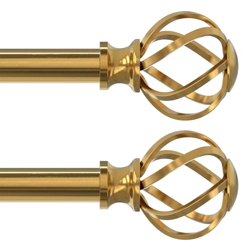 Image of VOIIY 2 Pack Curtain Rods for Windows 18 to 42 Inch(1.5-3.5 Feet),3/4" Diameter Gold Drapery Rods with Twisted Cage Finials,Size:18-42 Inch