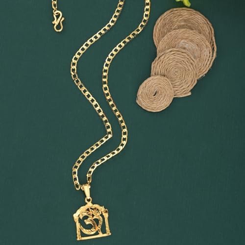 Gold Plated 22Inch Chain Necklace With Om Pendant For Women Men Long Fashion Accessories Locket Jewellery_4548 image 2