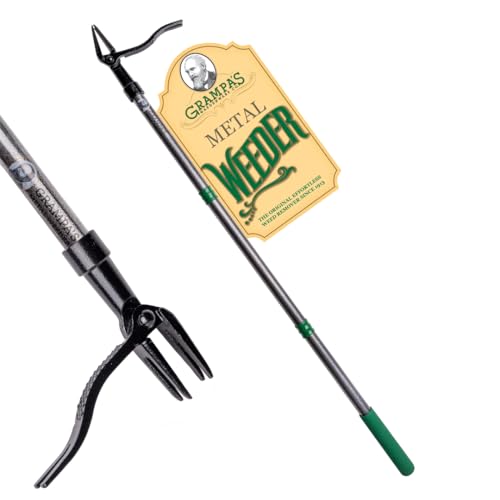 Grampa's Metal Weeder - Stand Up Weed Puller Tool with Steel Long Handle - Made with All Steel Handle & 4-Claw Steel Head - Easily Remove Weeds Without Bending