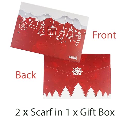 VIVIAN & VINCENT 2 Pack of Holiday Gift Wrapped Soft Lightweight Sheer Fall Winter Christmas Scarf for Women Girls2