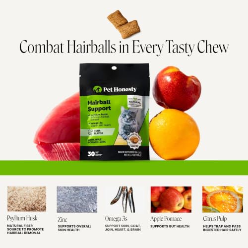 Image of Cat Hairball Remedy Treats - Dual Texture Crunchy Creamy Hairball Treatment for Cats, Furball Relief Control Supplement with Fiber, Fish Oil for Indoor Cats Skin Coat Digestion (Tuna, 30-Day Supply)