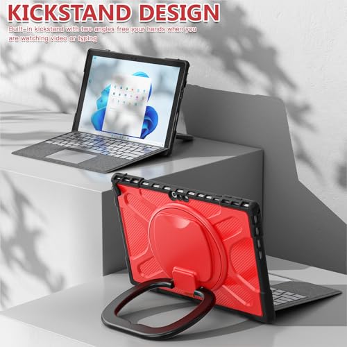 Coque rotative Surface Pro 7 antichoc rouge compatible clavier Type Cover et béquille - 3