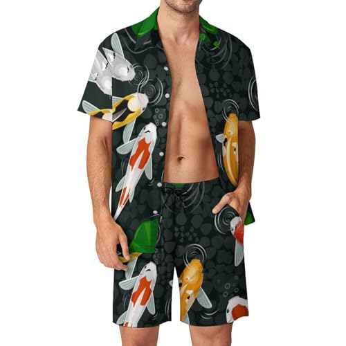 Ensemble Chemise Short Pantalon Plage Poisson Rouge Hawaïenne Homme S