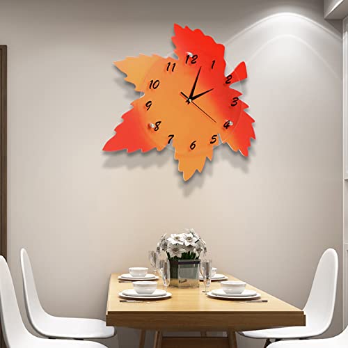 Jcjnsl Red Maple Leaf Wall Clock Quiet And Not Ticking Wall Clock 16 Inch Art Decorate Clock Arabic Numerals For Living Room Kitchen Bedroom Wall Decorative #TOP4