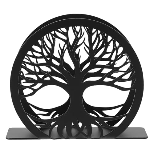 Servilletero Vertical Metálico Independiente para Banco de Trabajo, Mesa de Cocina, Decoración de Fiestas Negro, Árbol de la Vida