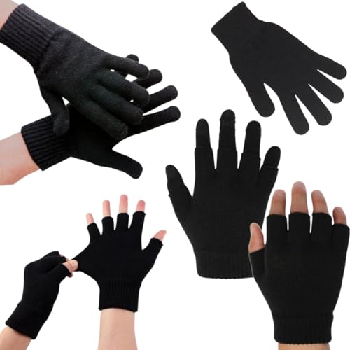 Kit Frio Conjunto Luva Adulto Preto com e sem dedos