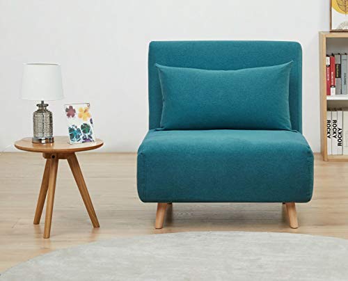 Gia Tri-Fold Convertible Polyester Sofa Bed Chair With Removable Pillow And Legs, Peacock Blue 1 Pack #TOP1