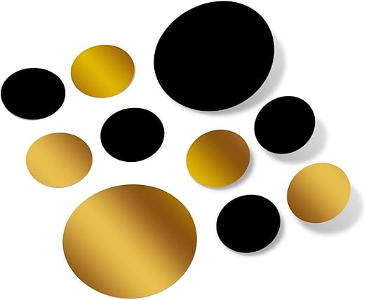 Black/Metallic Gold Vinyl Wall Stickers - 2 & 4 inch Circles (30 Decals ...