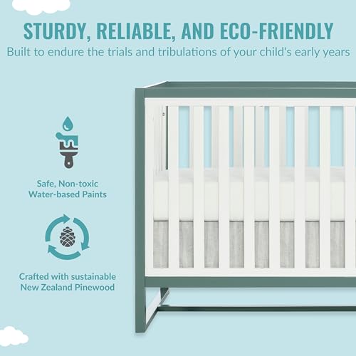 Image of Dream On Me Arlo 5-in-1 Convertible Full-Size Baby Crib in Jungle Green, GreenGuard Gold & BSA, Converts to Toddler, Day & Full-Size Bed, 3 Mattress Heights, Non-Toxic Finish, Sustainable Pinewood