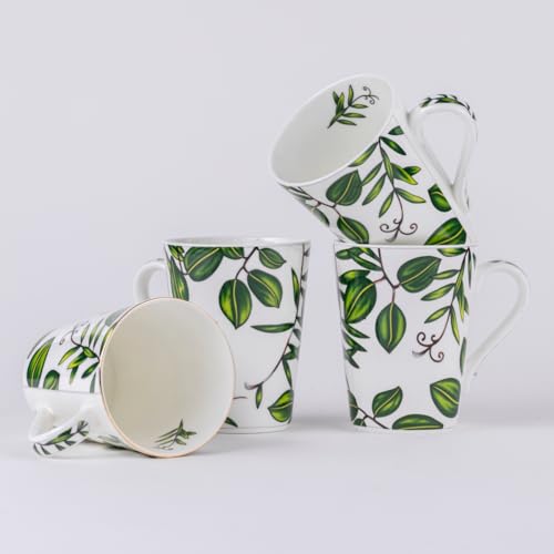 Image of GOLDEN QUEEN'S Mugs Set of 2 for Coffee, Tea, Milk - Ideal for Your Daily Beverage Ritual, Hosting & Casual Gatherings - Elegant Foliage in Green