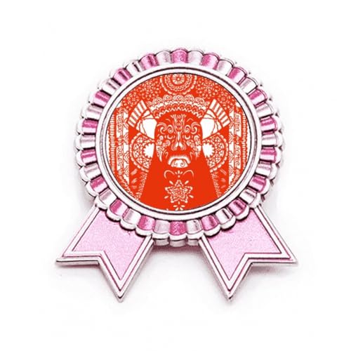 Broche opéra de Pékin rouge en métal découpé motif rose taille M