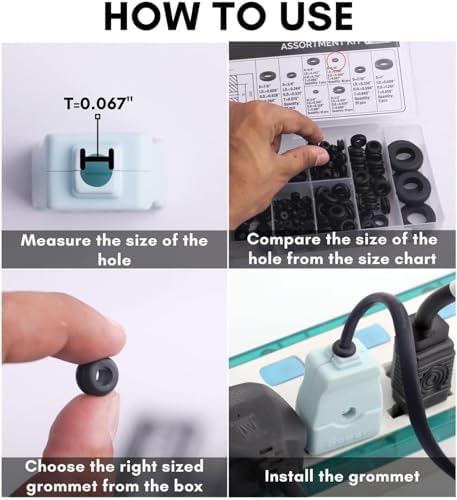 Aputue Kauçuk Grommet Çeşitleri Seti, 180 Parça 8 Farklı Boyutta Kauçuk Grommet Takımı, Araçlar ve Kablolar İçin Koruma Sağlayan Kauçuk Grommetler, Kablo ve Tesisat İçin Kauçuk Grommet Seti - Görsel 3