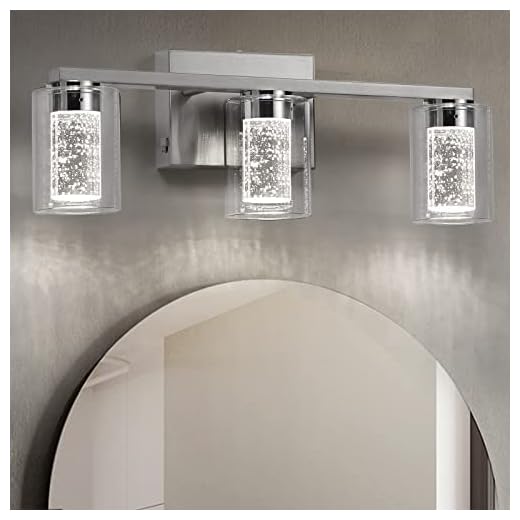 SADENICEL Brushed Nickel Vanity Lights, 3-Light Bathroom Light Fixtures, Crystal LED Bathroom Lights Dimmable White/Neutral/Warm Light with Clear Glass Shade for Bathroom Bedroom Hallway Lighting