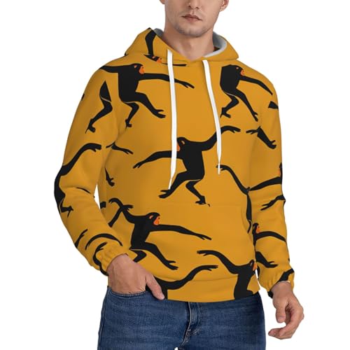 Sweat à capuche noir homme EdWal en polyester et poche kangourou imprimé Gibbon Monkey