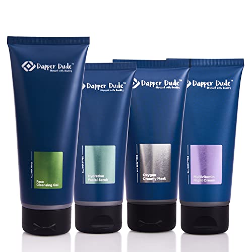 Image of Dapper Dude - Obsessed Men's Skincare Set: Hydration & Anti-pollution Kit for Men | Face Cleansing Gel, Hydration Serum, Oxygen Creamy Mask & Multi Vitamin Night Cream for Men | Pack of 4