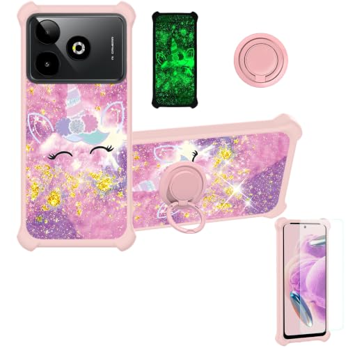 jioeuinly Case Compatible for Unnecto Eco 10 Phone Case Cover [with 1* Tempered Glass Screen Protector][Hard PC + Soft Silicone][Ring Support] [Gold Glitter+Luminous] JSF-DJS