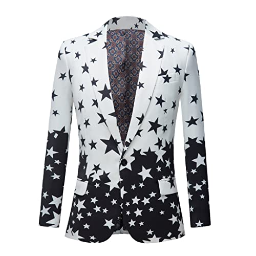 Star Print Slim Fit Suit Jacket Male Club Stage Blazer Man Formal Wedding Suit Prom Blazers
