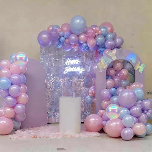 Image of Pink Purple Blue Balloon, 62Pcs Iridescent Mermaid Music Idol Party Balloon