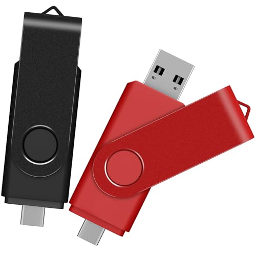 TEWENE USB C Memory Stick, 2-in-1(USB-A & Type-C) Rotating Dual-Interface Flash Drive, 3.0 USB Stick(64GB*2)