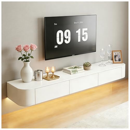 JUNFUNNLE Meuble TV moderne de 140 cm - Avec 2 tiroirs et 1 porte battante - Pour salon et salle à manger - Blanc