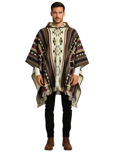 Image of Wool Poncho Adult Ponchos With Hood for men Alpaca Poncho Men Artesanal Ponchos Adult Alpaca Mens Panchos