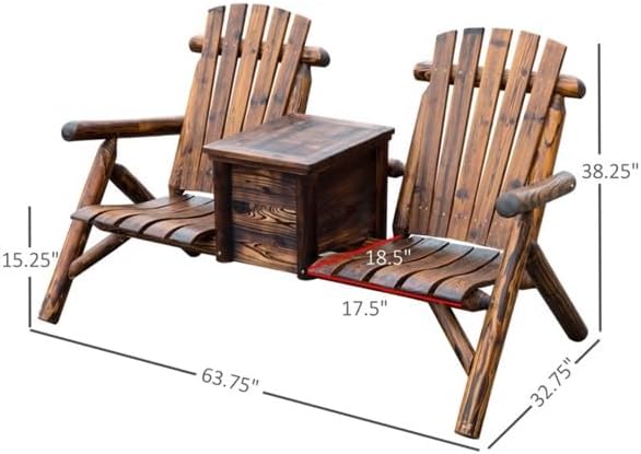 Outdoor Patio Loveseat Modern Wood 2-Seat Patio Conversation Set Built-in Coffee Table Porch Furniture for Garden Lawn Backyard 63.75" L x 32.75" W x 38.25" H