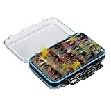 Moscas de Pesca Kit Moscas secas truchas de salmón de Graves Moscas de Pesca conojos de Pesca con Caja de Mosca para la Mosca de Trucha Moscas de Pesca de Agua Salada 64 Piezas