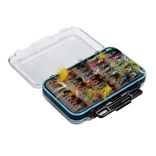 Moscas de Pesca Kit Moscas secas truchas de salmón de Graves Moscas de Pesca conojos de Pesca con Caja de Mosca para la Mosca de Trucha Moscas de Pesca de Agua Salada 64 Piezas