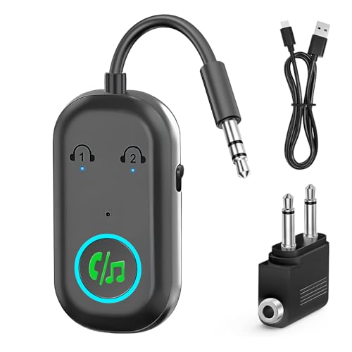 Dalimee Bluetooth Transmitter Adapter for Airplane, Bluetooth Receiver for Headphones, Dual Pairing, Stable Connection, Aux Bluetooth Transmitter Receiver for TV, Headphones, Air fly, Car, Airplane