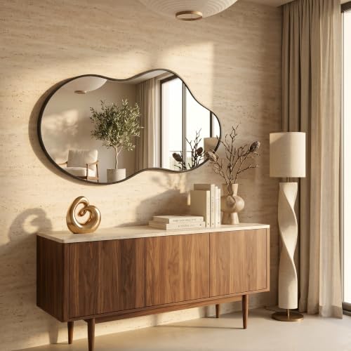 Image of Irregular wall Mirror 24 inchx41 inch Black Asymmetrical Mirror