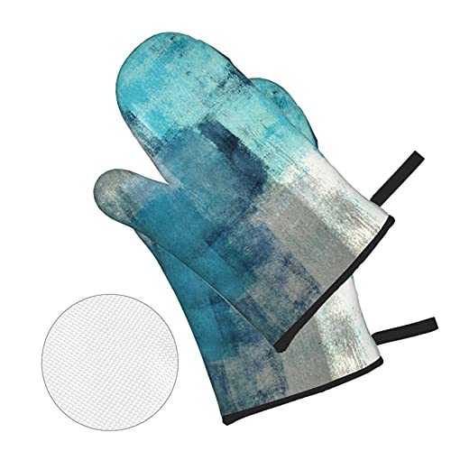 Oven Mitts And Pot Holders Sets Of 4 Modern Art Gry Turquoise Abstract Kitchen Potholder Gloves Heat Resistant Non-Slip For Chef Baking Cooking Grilling Bbq Mittens #TOP1