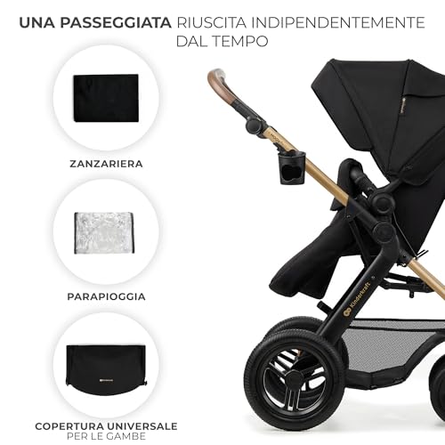 Kinderkraft MOOV2 Trio passeggino neonati 3 in 1 fino 26 kg, con Ovetto I-SIZE 40-75 cm, Carrozzina reversibile fronte mamma e strada, Schienale regolabile, Ruote gonfiabili, Nero - 18