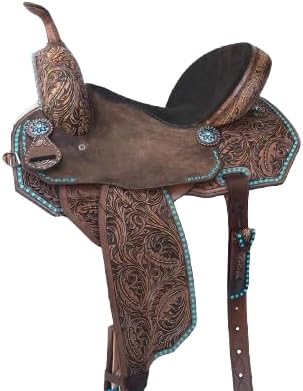 Humayl Saddlery Western Barrel Racing Wooden Tree Horse Saddles Handmade Premium Leather Comfort Horses Trail Equestrian Tooled Carved Horse Saddle Riding Size: 10-18 inch MO18