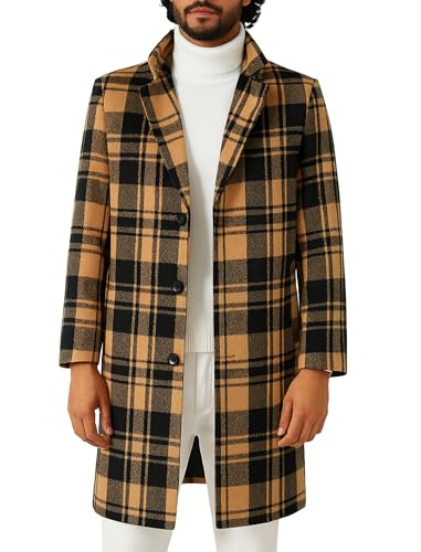 INVACHI Men's Casual Trench Coat Single Breasted Notch Lapel Plain Office Overcoat with Pockets