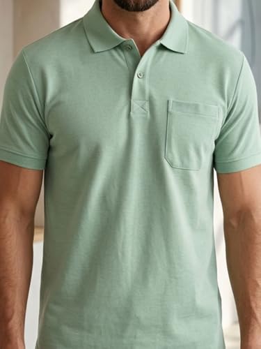 Image of Lux Cozi Men's Polo T-Shirt Regular Fit Half Sleeves with Pocket | Cotton Blend Polo Neck Collar T-Shirt for Men | Casual, Office Comfortable Breathable T-Shirt | Stylish Plain Tee