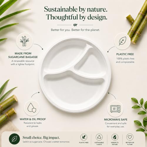 Image of Bio Degradable Compartment Plate 9'' inch, Pack of 10