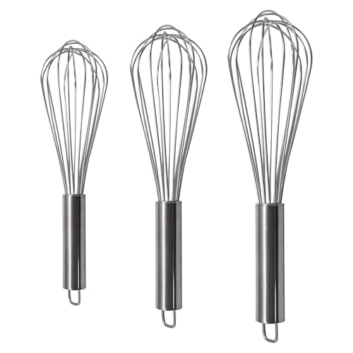 Image of Stainless Steel Balloon Whisk Set 3 Pieces Professional Kitchen Whisks for Cooking Stainless Steel Whisk for Blending Whisking Beating and Stirring Enhanced Version Balloon Wire Whisker Egg Beater
