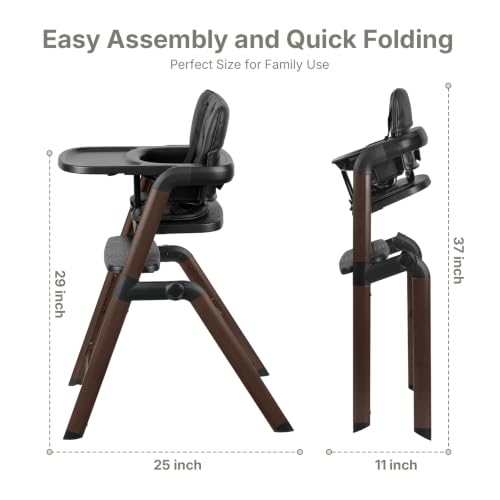 Image of Ezebaby High Chair for Babies Toddlers: Foldable Adjustable High Chairs with Removable Large Tray Easy-Clean Cushion Design Metal - Baby High Chair for Toddlers to Adult