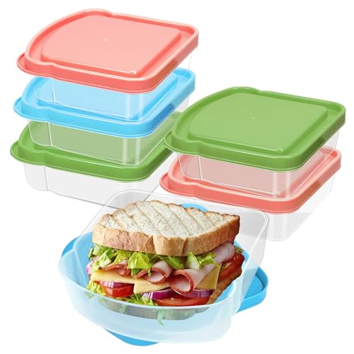 CZWESTC 6 Pack Sandwich Containers, Colored Sandwich Boxes for Lunch, Reusable and Easy to Open Fun Sandwich Container (in 3 Colors)