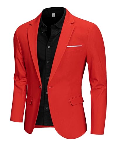 Hihawk One Button Men's Linen Blazer, Slim Fit Casual Suit Jacket, Daily Lightweight Sport Coat