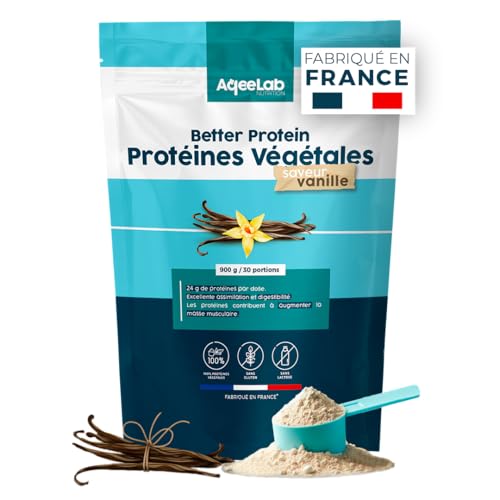 AqeeLab Nutrition - Whey Vegan • Saveur Vanille 900 g • Better Protein • 100% Végétales : assimilation & digestion maximales •Meilleur apport en Protéine • Testé en laboratoire • Made in FR • Eco-responsable • Aqeelab