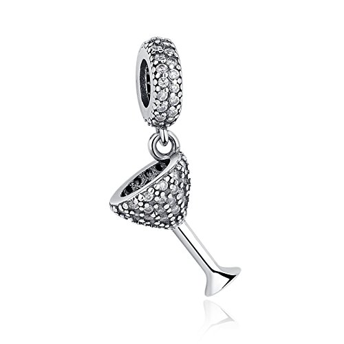 Eternalll Jewellery Red Wine Glass Cup Cubic Zirconia Cup Dangle Bead for Pandora