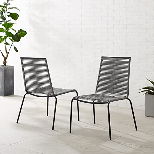 Image of Crosley Furniture Fenton 2-Piece Stackable Outdoor Chair Set, Wicker Patio Chairs for Dining, Conversation, Matte Black /Gray