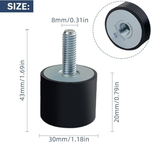 4 Stück Gummipuffer Anti-Vibration, Stoßdämpfer Gummilager Silentblock Schwingungsdämpfer Isolator Halterungen, Stecker Buchse Vibrationsdämpfer für Benzinmotoren Wasserpumpen Bootsspulen (M8)