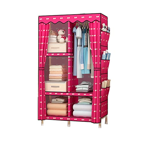 HUNM Armario, Armario portátil, Armario de Tela con Barra Colgante para Ropa, Bolsos, Juguetes, Zapatos, Marco de Madera Maciza 87 * 45 * 168cm Cover