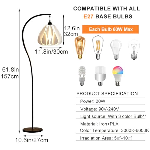 Lampadaire de lecture moderne noir pliable avec son ampoule E27 dimmable pour le salon