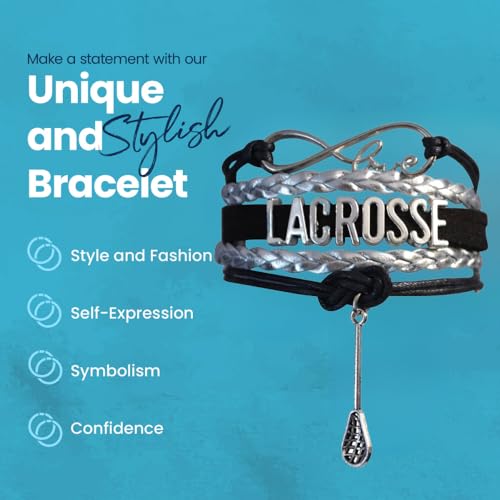 Image of SportyBella Lacrosse Bracelets For Girls - Adjustable Charm Bracelet w /Infinity Symbol & Silver Lacrosse Stick Charm. Friendship Bracelet Gifts for Players, Teams & Coaches